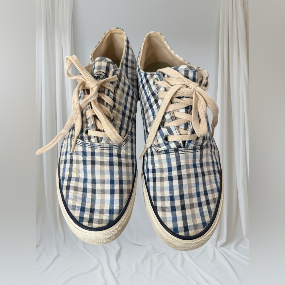 Sperry Top Sider Gingham Sneakers Neutral Brown Casual Men's 12